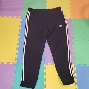 Adidas Men's Black Joggers with White Stripes, Size Large,  Like New